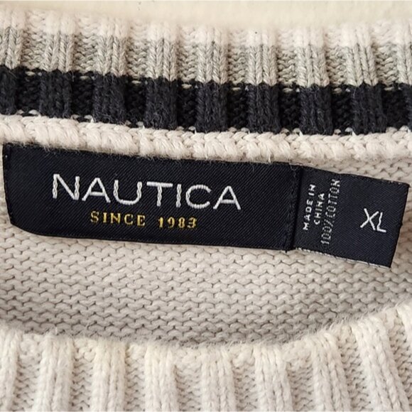 Vintage Nautica Men's Classic Cable Knit Sweater White Ivory Extra Large XL‎ - Picture 2 of 9